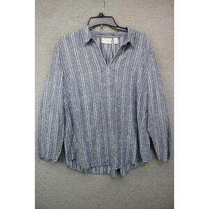 Chico's Gold Metallic Striped Linen Blend Tunic Top-Size 2 or Large(12)